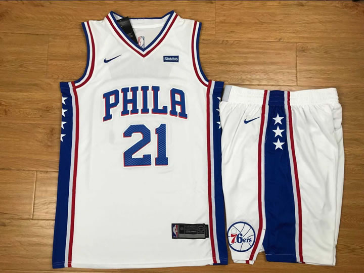 Nike Philadelphia 76ers #21 Joel Embiid White Swingman Stitched NBA Jersey(With Shorts)